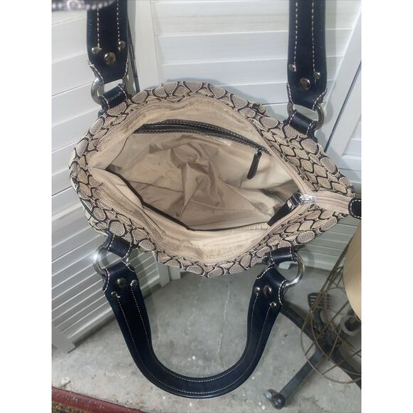 NINE WEST NINE & CO Purse Tote Black Gray Pattern Canvas Double Top Handle - Picture 9 of 9